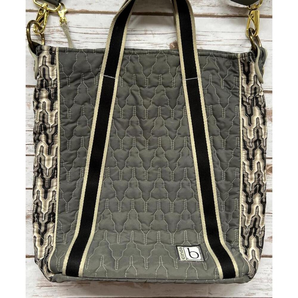 cinda b.‎ Gray and Tan Tote Bag with Patterned Interior